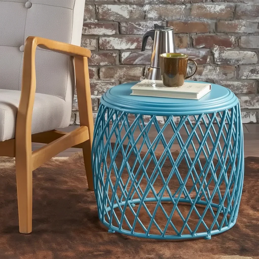 19-Inch Round Lattice Iron Side Table