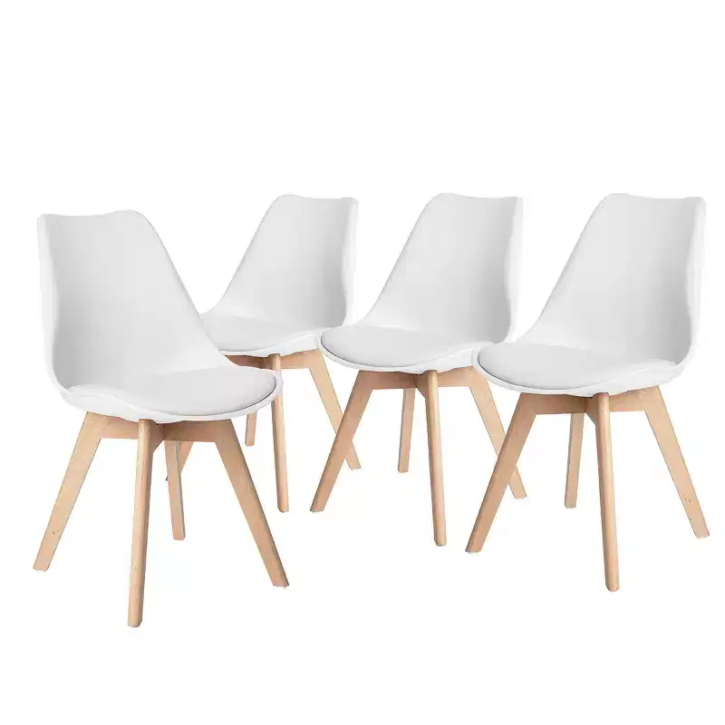 FurnitureR Dining Chairs, Faux Leather Cushioned Upholstered Side Chairs Mid-Back for Dining Room Kitchen Living Room, Solid Wood Legs, Set of 4