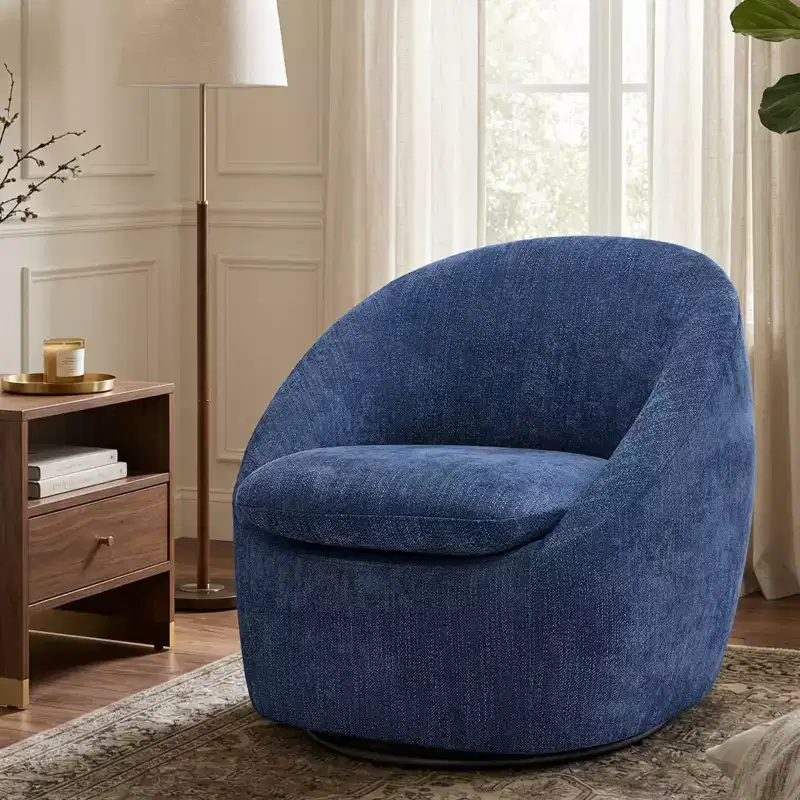 Bekrvio Swivel Accent Chair, Chenille Upholstered Barrel Chair with Thick Cushion, Modern Lounge Chair with Metal Base for Living Room Bedroom