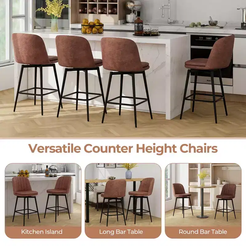 Costway 27 Inch Swivel Bar Stool Set of 2/4 with Padded Seat Metal Legs & Footrest