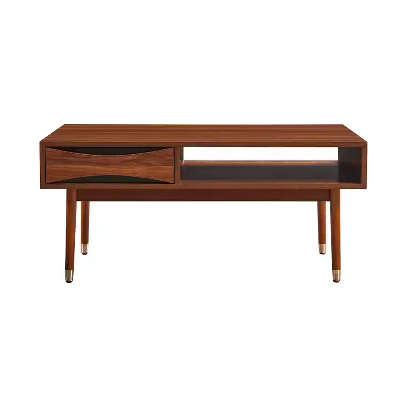 Dawson Mid-Century Modern Coffee Table with Drawer & Shelf