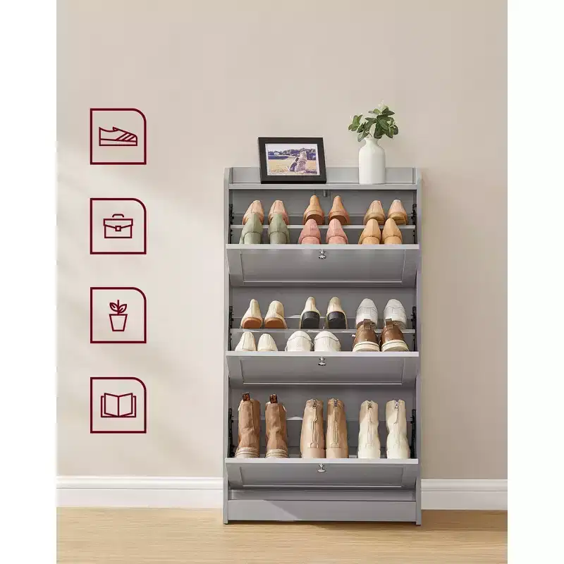 VASAGLE Shoe Cabinet with 3 Flip Drawers, Shoe Storage Cabinet, Adjustable and Removable Dividers,, 9.4 x 23.6 x 42.5 Inches