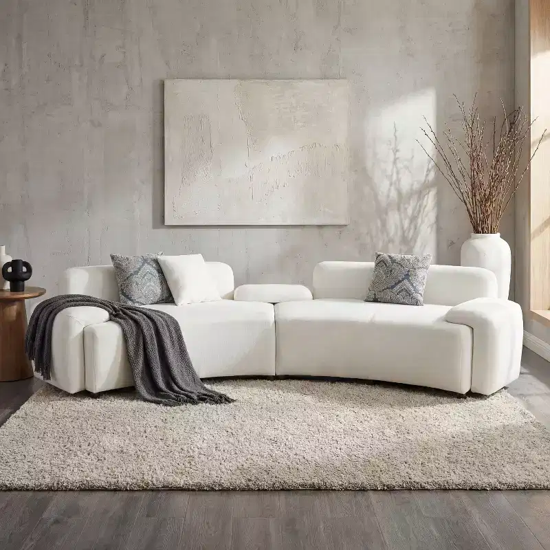 Christopher Knight Home Alvis Modern 122 Curved Fabric Upholstered 4-Seater Sofa Couch with 3 Pillows