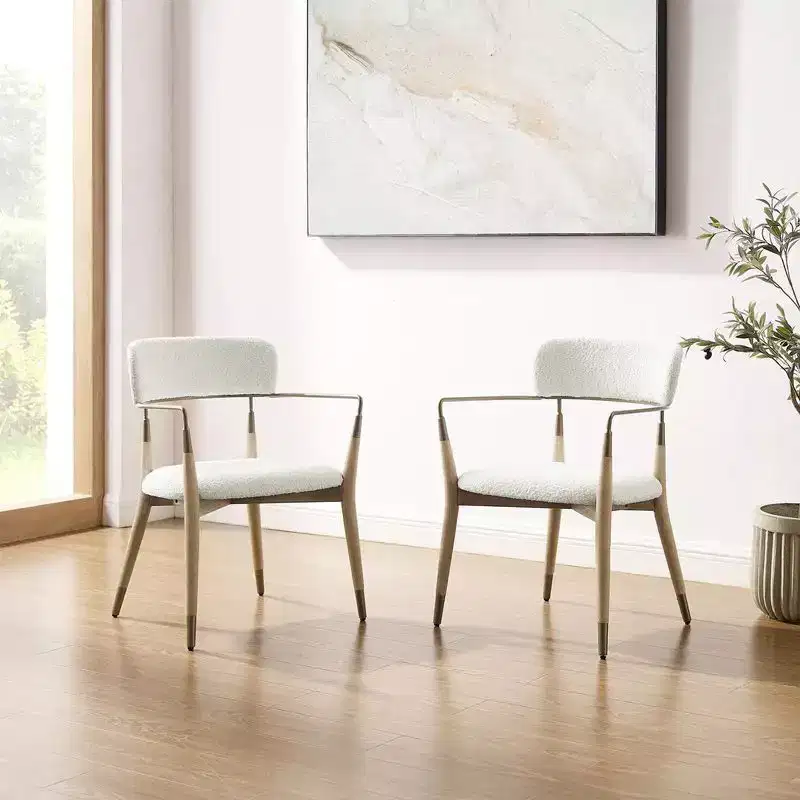 HOMLUX Set of 2 Upholstered Accent Dining Chairs Arm Rest Curved Backrest