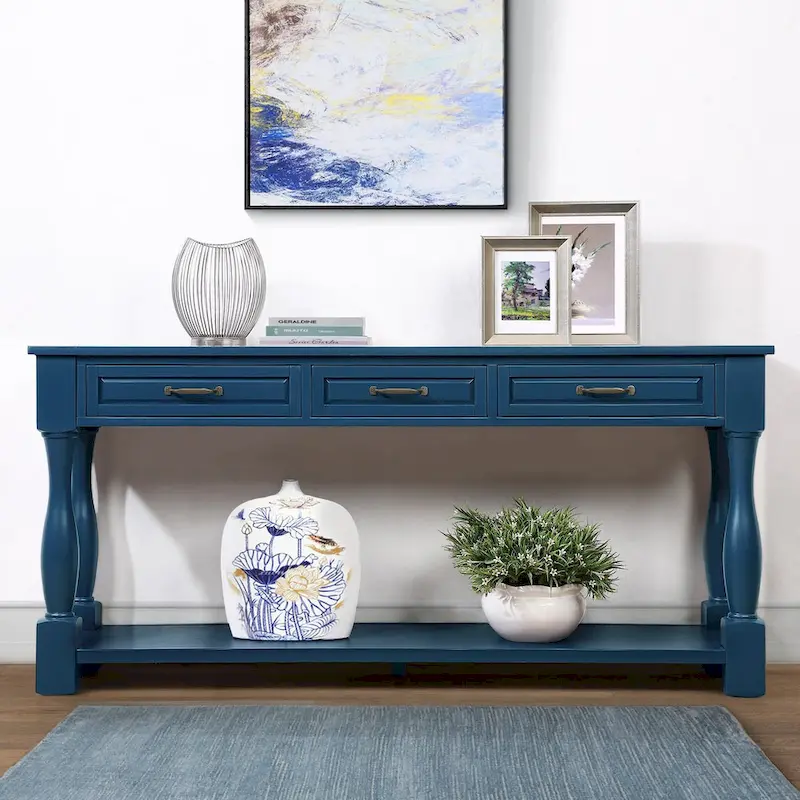 Solid Wood Console Table with 3 Drawers and Bottom Shelf - 63W