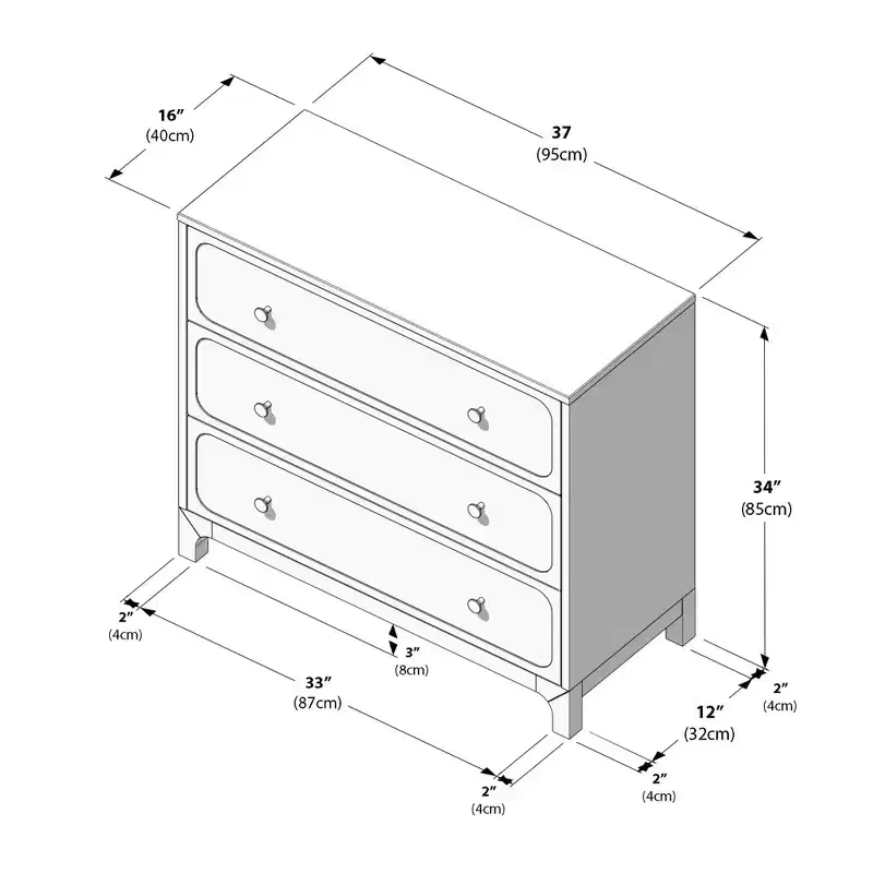 Elio/Rattan 3 Drawer Dresser