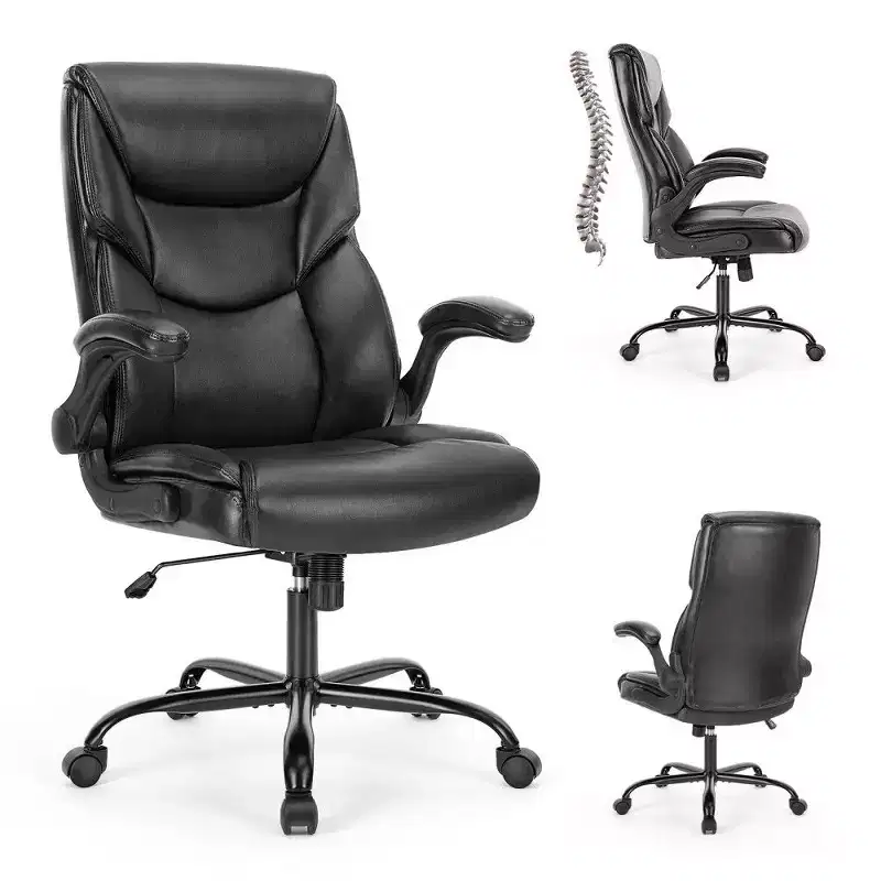 Ergonomic PU Leather Office Chair,High Back Executive Desk Chair with Flip-Up Armrests & Dynamic Lumbar Support,275LB Capacity