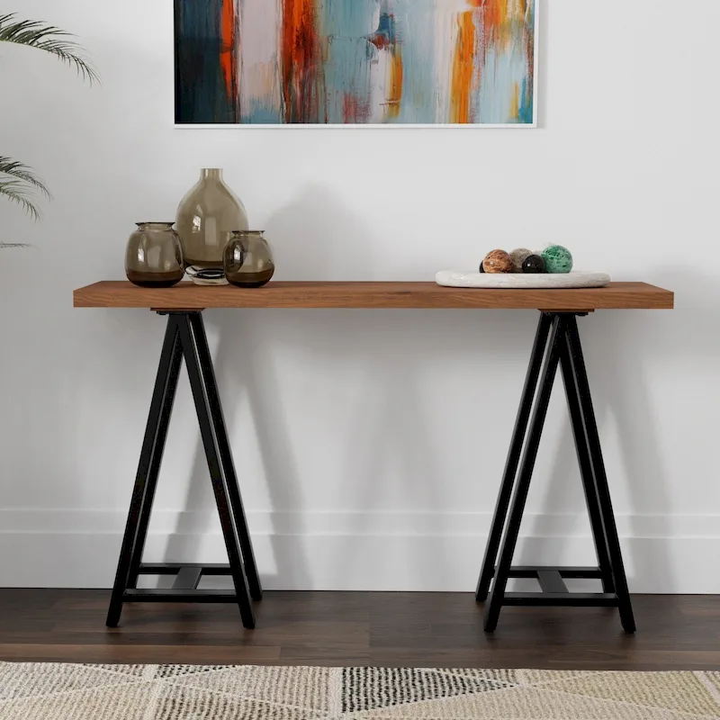 Hawkins SOLID WOOD and Metal 50 inch Wide Modern Industrial SOLID WALNUT WOOD and Metal Console Sofa Table in Walnut