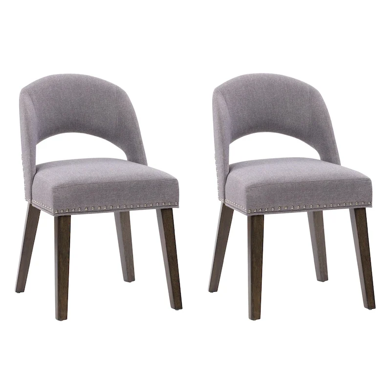Mid-Century Modern Upholstered Dining Chair with Nail Head Trim, Set of 2