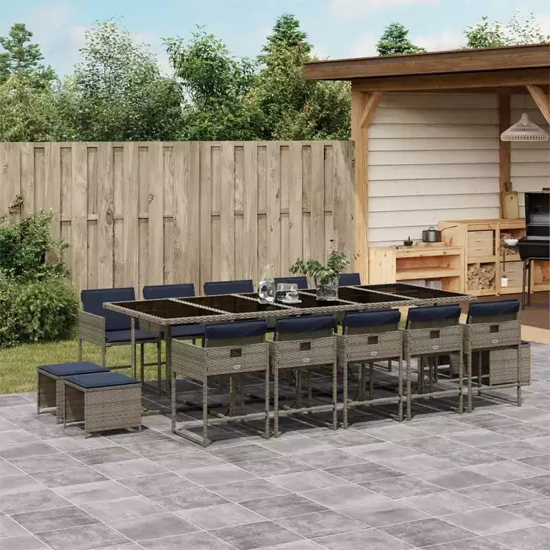 vidaXL Patio Dining Set Set of 14 Grey, Navy Blue