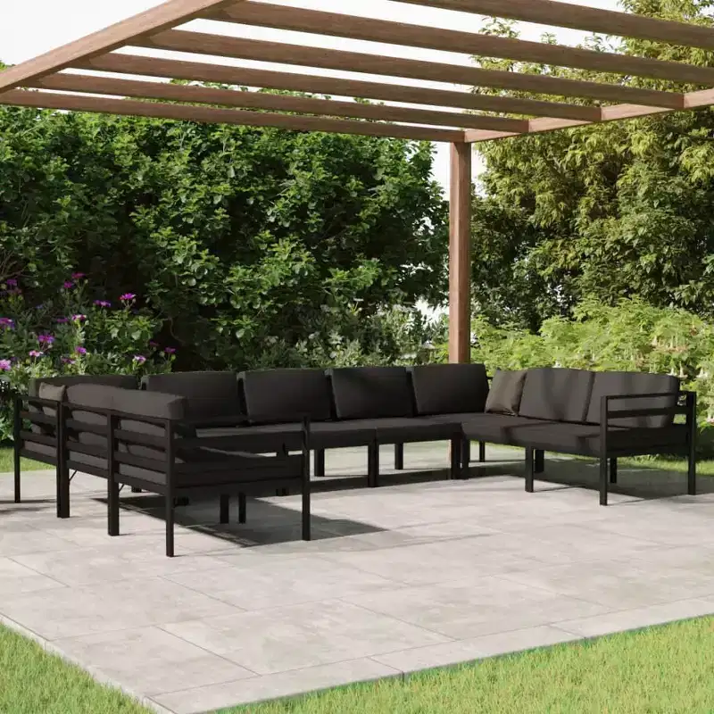 vidaXL 9 Piece Patio Lounge Set with Cushions Aluminum Anthracite