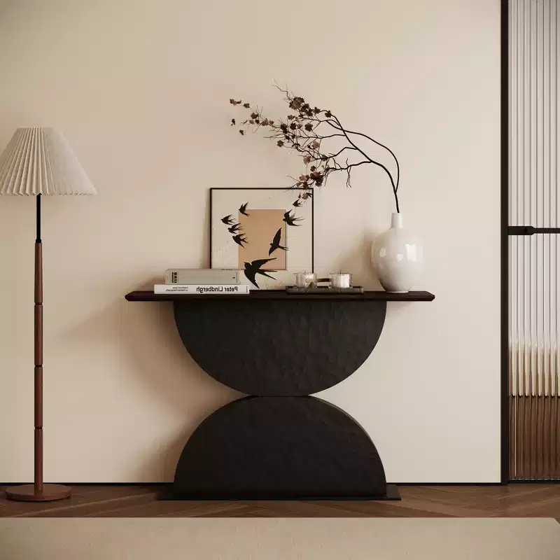 Modern 47'' Double Semi-Circles Console Table with 3D Hammered Texture Base