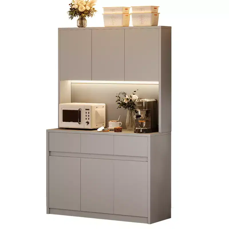 Led Lights, Power Outlets, Modern Kitchen Pantry Cabinet, Adjustable Shelves,