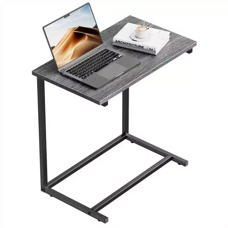 Marsail C-shaped End Table, 27 inches High, Coffee Tray Sofa Table Laptop TV Snack Stand W/ Metal Frame