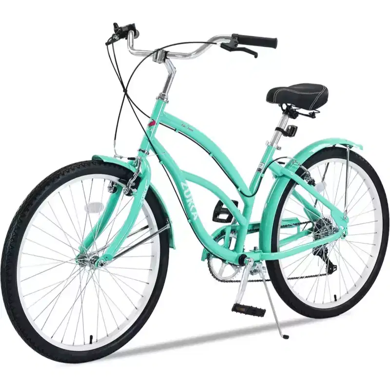 NAYSAYE 26 Inch Beach Cruiser Bike for Adults, 7 Speed Commuter Bicycle Steel Frame for Women for Comfortable Rides, Mint Green, 69.6*28.5*40.5