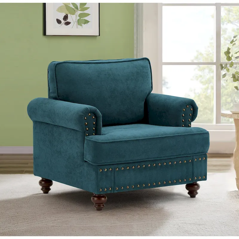 Modern Sofa Chair with Nailhead Rivet Trim - 33.07 x 37.20 x 35.43