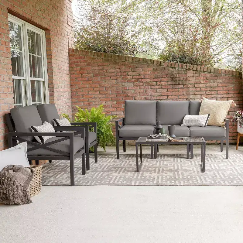 Leisure Made Blakely 6pc Aluminum Seating in Gray Fabric