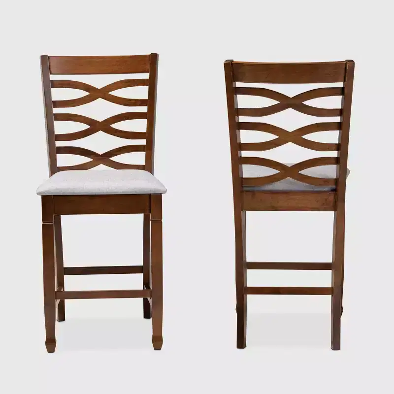 Set of 2 Lanier Fabric Upholstered Wood Counter Height Pub Chair Set Gray/Walnut - Baxton Studio: Polyester Fill, Spot Clean