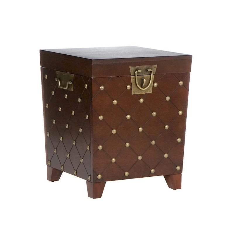 Espresso Nailhead Accent End Table Trunk with Storage - Pine and MDF