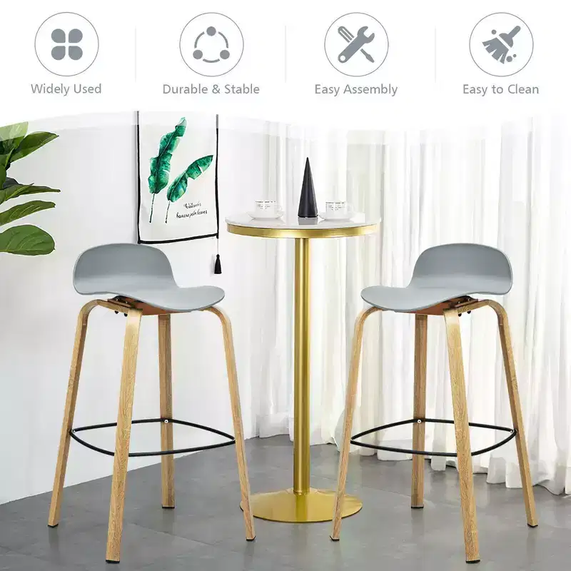 Costway Modern Set of 4 Barstools 30inch Pub Chairs w/Low Back & Metal Legs Grey