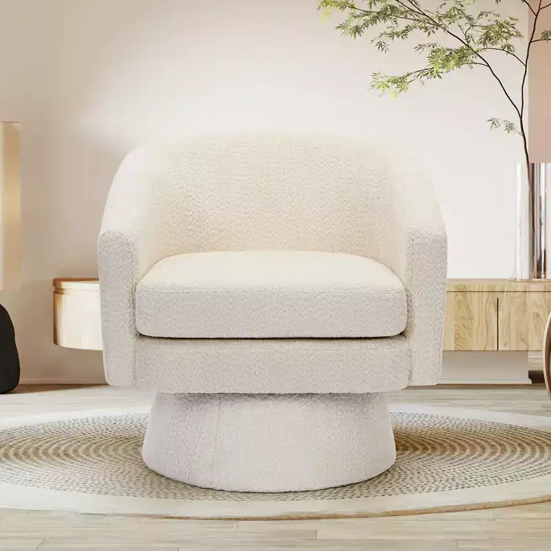 Modern chenille 360-degree swivel armchair with ergonomic design and plush velvet upholstery for your living room, bedroom, or office
