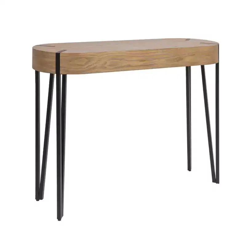 Brown & Black Wood Console Table with Iron Hairpin Legs (1 Person Assembly)
