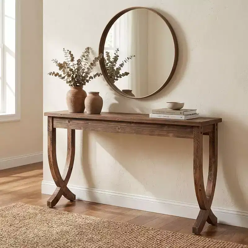 JVNOXK Rustic Farmhouse End Table Solid Wood 2-Tier Side Table for Living Room