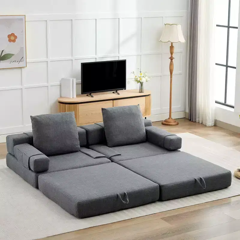 Fold-Down Convertible Sleeper Sofa Chair with Removable Armrests & Washable Cover