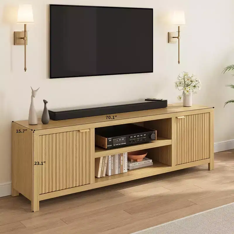 GustoWave Fluted TV Stand for 80, Modern Entertainment Center with Storage, Wooden Media Console Cabinet with Fluted Door and Handle