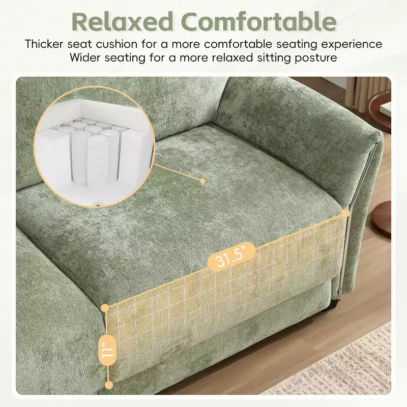 L-Shaped Sectional Sofa Set with Ottoman, 3-Seat Chenille Couch with Extra-Wide Seat and USB, 110
