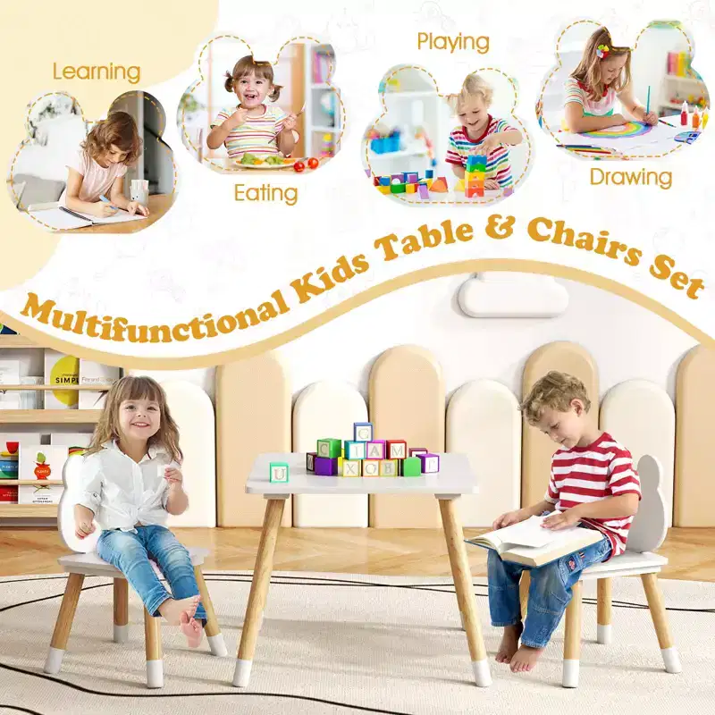 Costway Kids Table & Chairs Set Children Multi-Activity Desk & Frog-Shaped Chair Set w/Wooden Legs