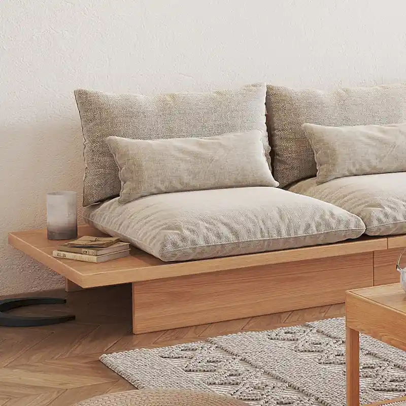 JASIWAY Cotton Line Beige Sofa With Wood Frame