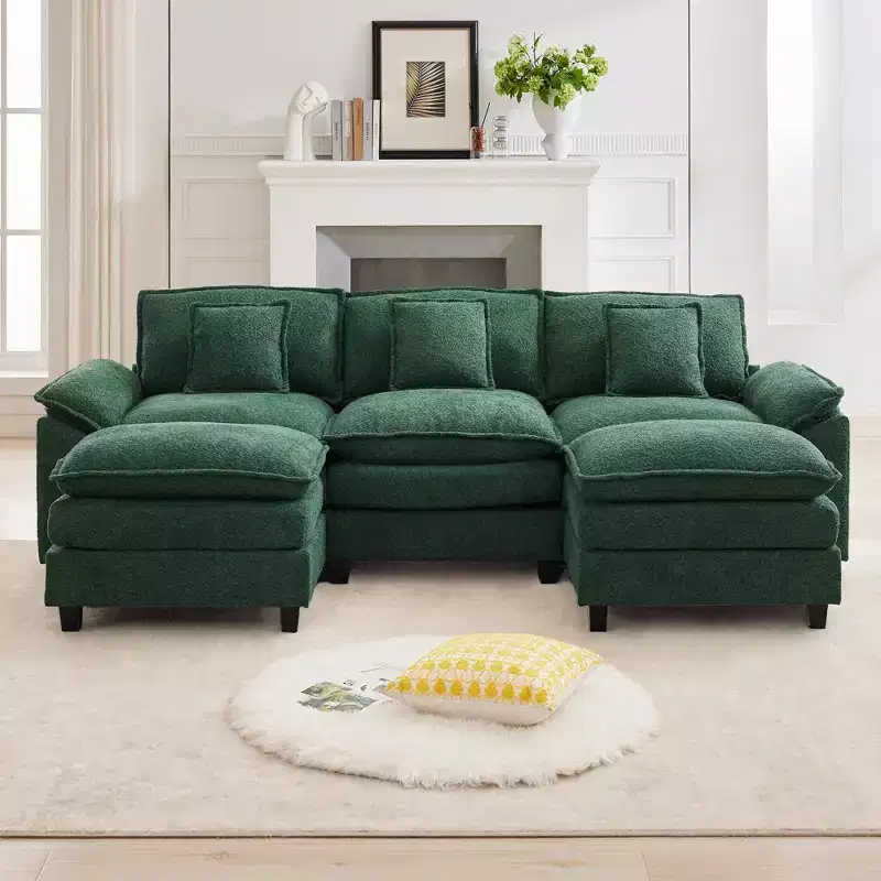 Likepay 105.9 in. Chenille Fabric 5 seat Sectional Sofa with 2 Ottomans