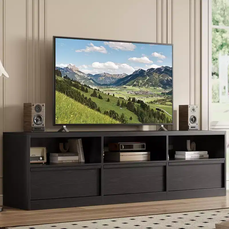 70 Mid Century Modern TV Stand - Spacious Media Console for 80 TVs, Featuring Open Shelves, Entertainment Center for Living Room/Bedroom