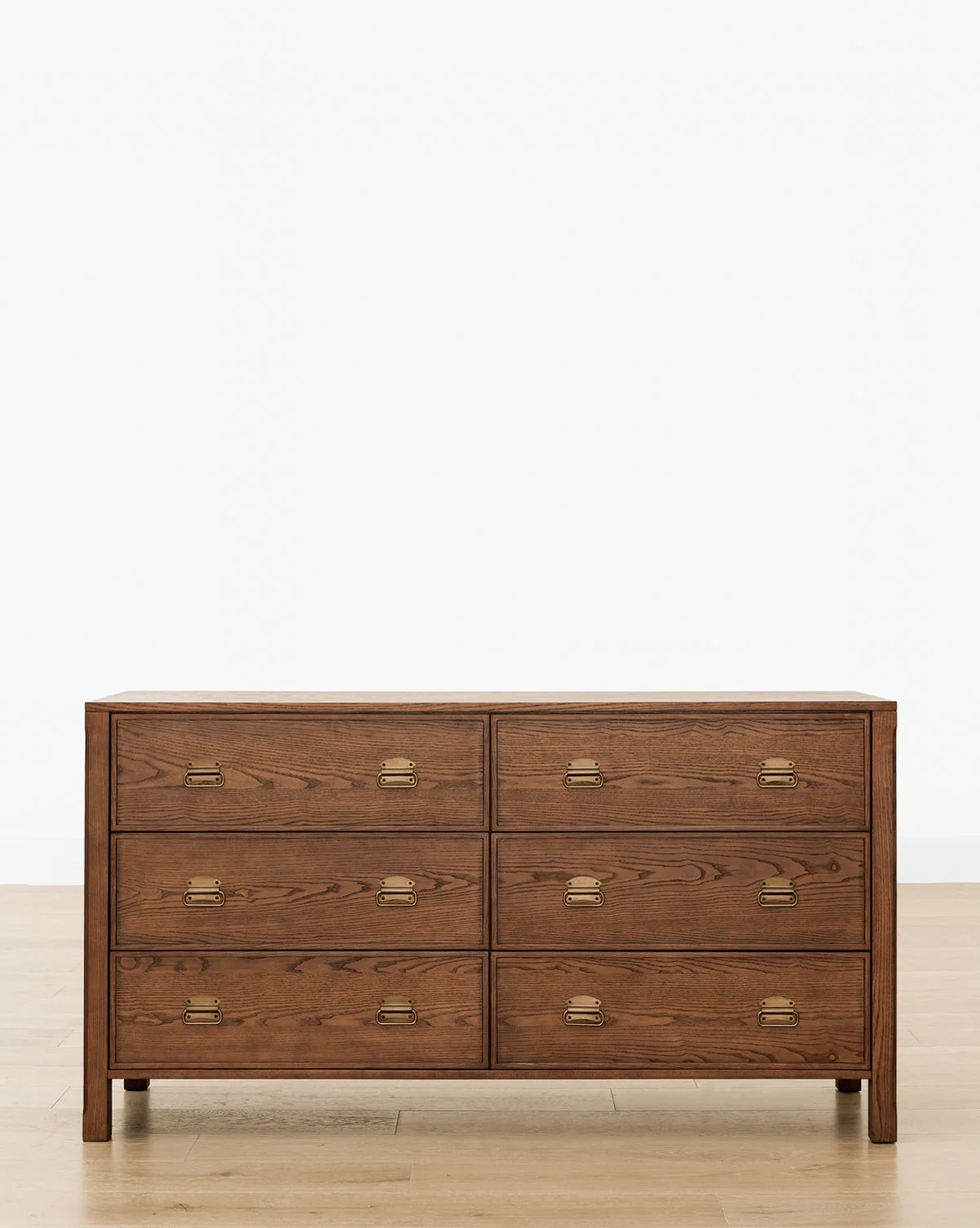 Modern Walnut Dresser with Curved Profile & Brass Accents for Bedroom