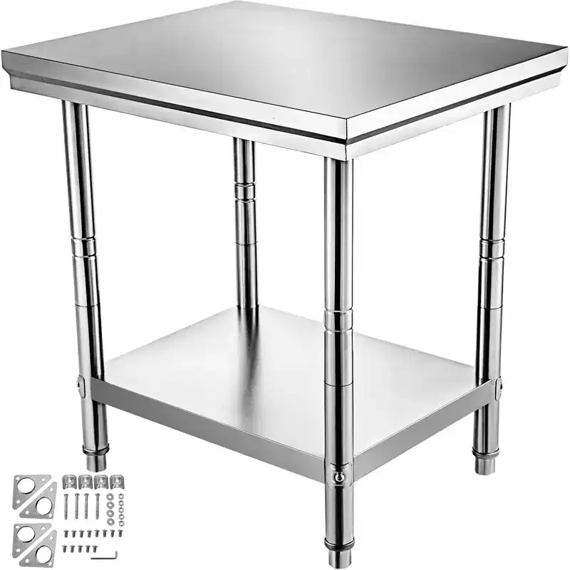 Stainless Steel Prep Table, 24 x 30 x 31 Inch, 700 lbs Load Capacity, Heavy Duty Metal Worktable with 3 Adjustable Height Levels, Silver