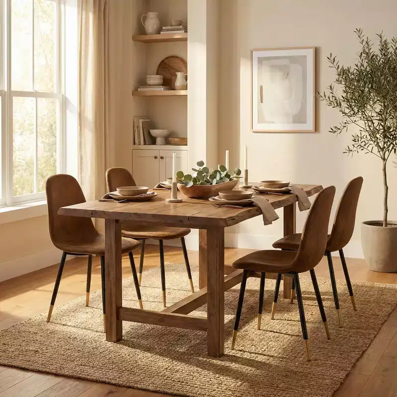 FurnitureR Set of 4 Upholstered Dining Chairs, Vintage Brown Faux Suede Side Chairs with Metal Legs, Modern Accent Chairs for Dining Room