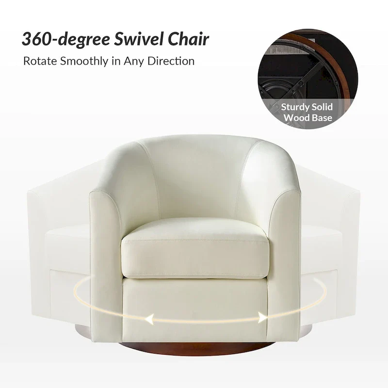 Haley Modern Swivel Barrel Faux Leather Chair with Solid Wood Base Set of 2