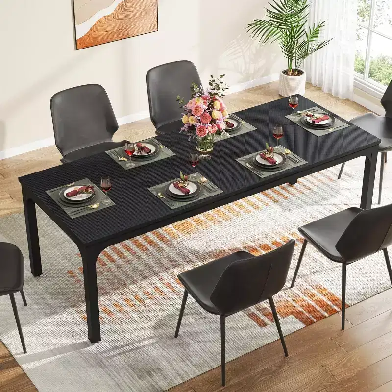 Farmhouse Wood Large Collaborative Desk Rectangle Dining Table,Long Modern Kitchen Dinner Table for Dining Room,Breakfast Nook