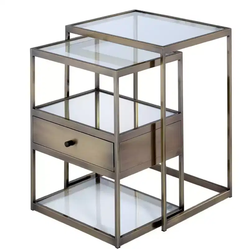 Royal Hampton Nesting Tables Set, Clear Glass & Brass, 2 Piece Pack