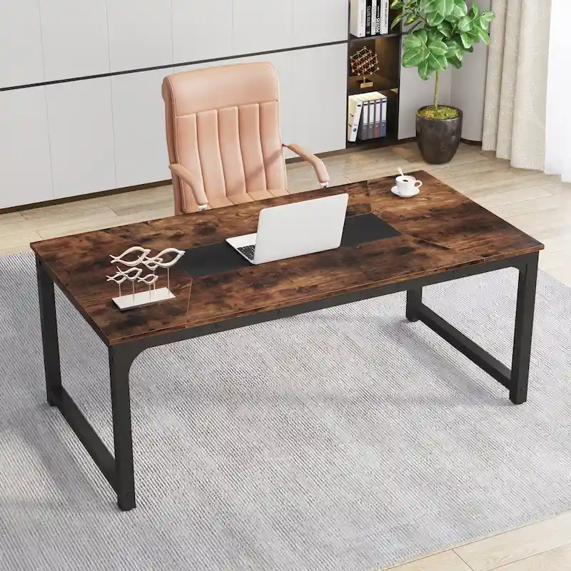 Rustic Brown Large Computer Desk, 70.8 x 35.4 in, 1-Person