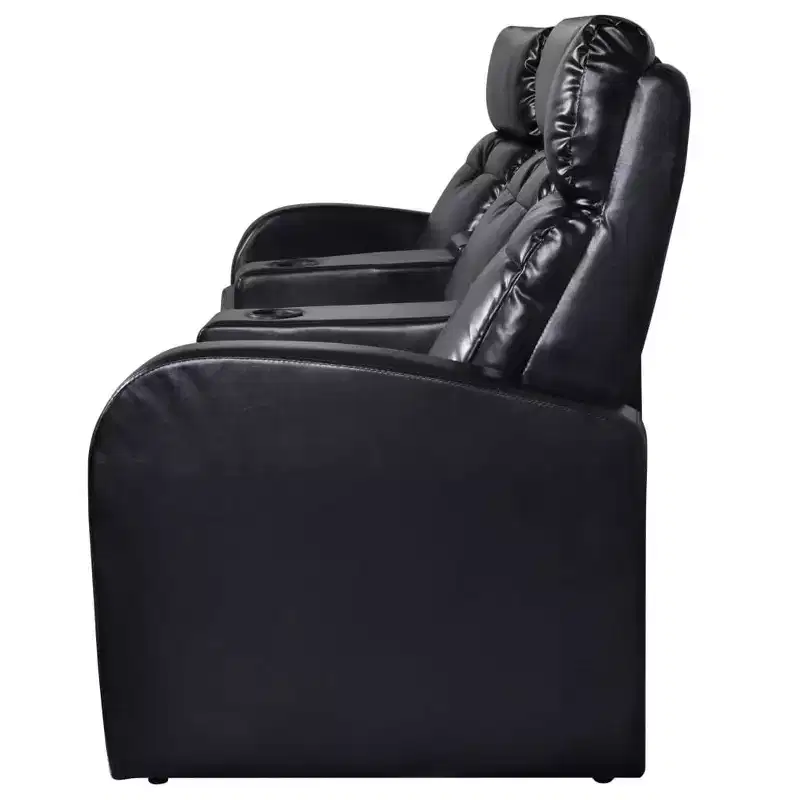 3-Seater Home Theater Recliner Sofa with Built-in Cup Holder - Black