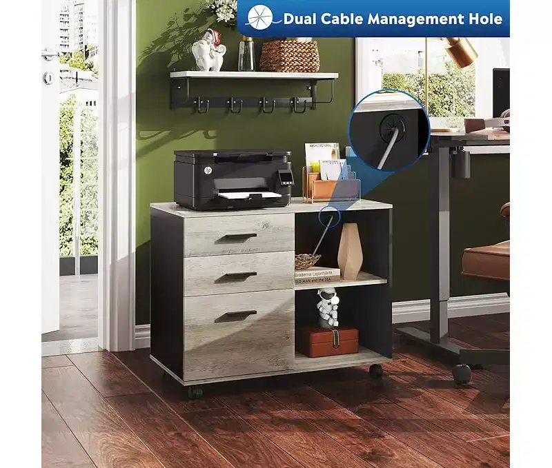 GALAXHERO 3-Drawer Mobile File Cabinet Wood Lateral Filing Cabinet with Open Shelves Printer Stand for Home Office Organization