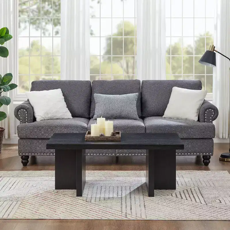 Contemporary Coffee Table - Double Pillar Design with T-Shaped Base