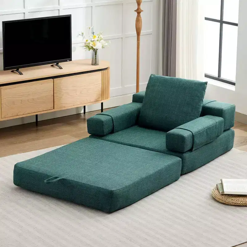 Fold-Down Convertible Sleeper Sofa Chair with Removable Armrests & Washable Cover