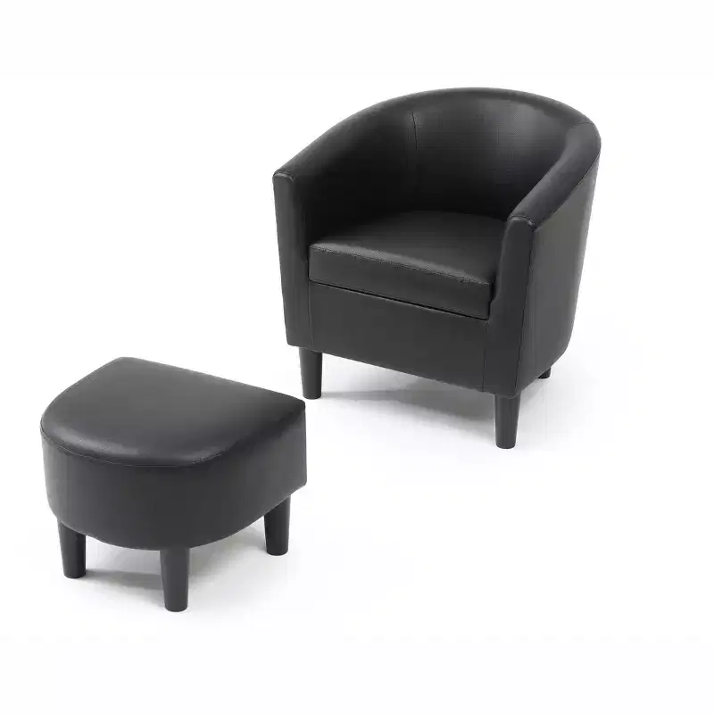 Passion Furniture Salem Faux Leather Accent Chair with Ottoman