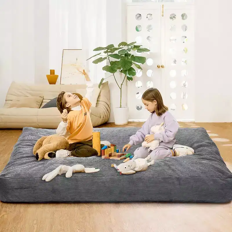 Adult Convertible Bean Bag Chair with Washable Corduroy Cover, Oversized Bean Bag Bed