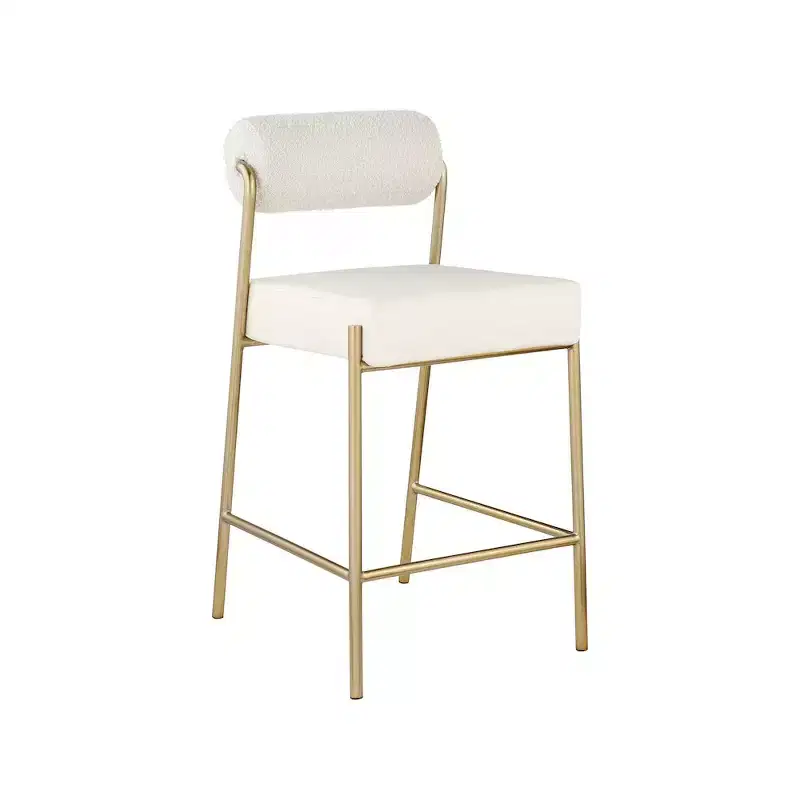 Meridian Furniture,Carly Cream Vegan Leather Seat / Boucle Fabric Back Counter Stool