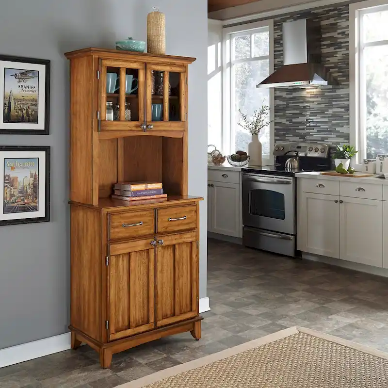 Homestyles Buffet of Buffets Cottage Oak Storage Hutch with Wood Top