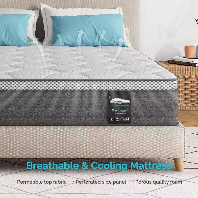 8 5-Zone Motion Isolation Cooling Hybrid Mattress Heavier Coils for Durable Support - Medium Firm - Compatible with Platform Bed